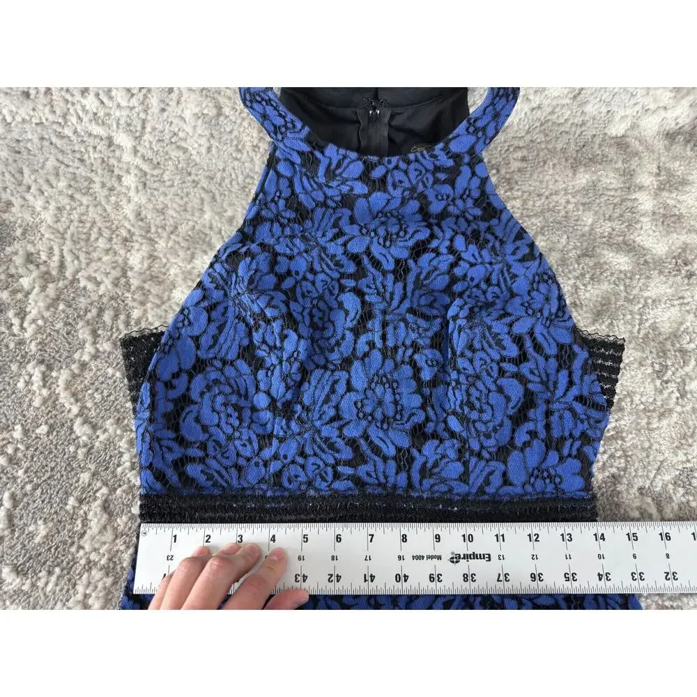 City Triangles Junior Sz 10/11 Floral Lace‎ Sleeveless Flare Mini Dress Blue Zip